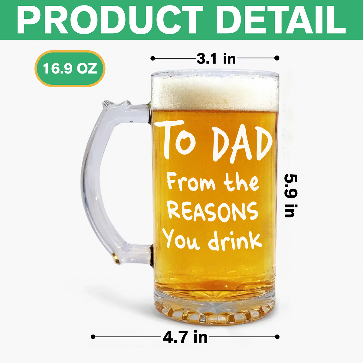 Happy Father's Day From The Reasons You Drink Custom Photo Glass Beer Mug CH07 895562