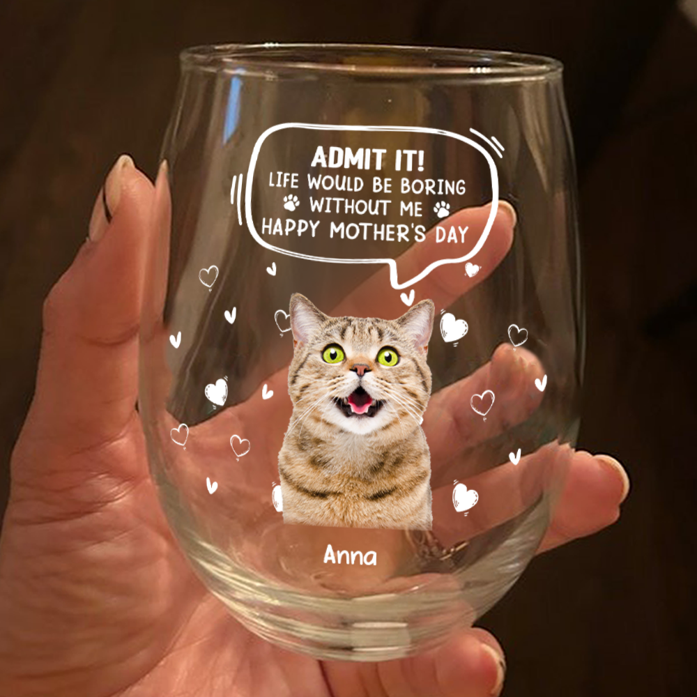 Custom Photo Life Would Be Boring Without Me Cat Wine Glass HA75 892304