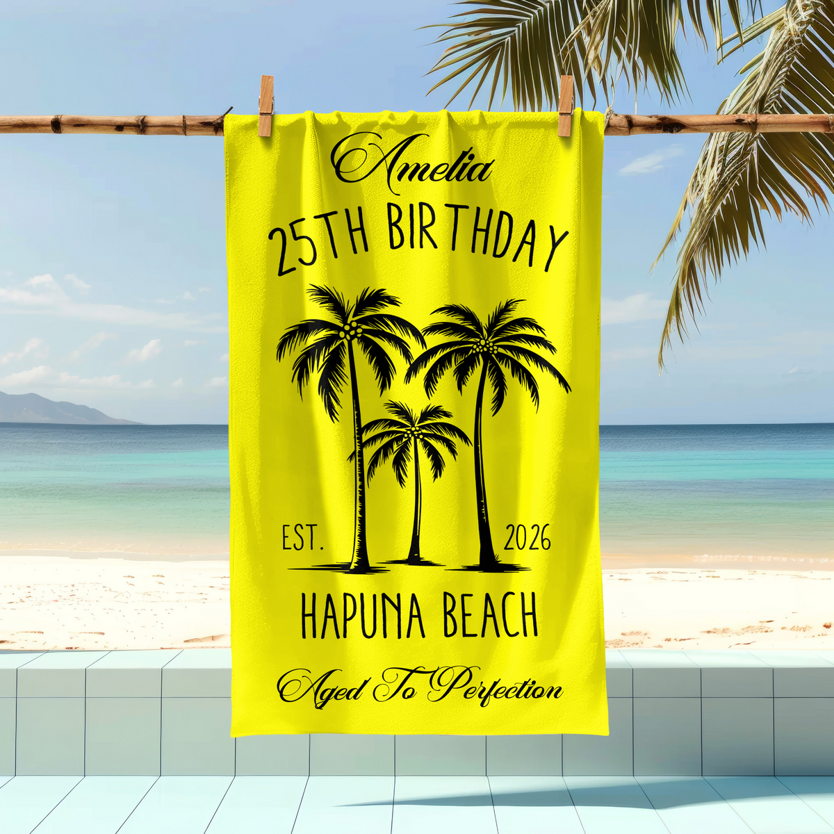 Custom Name Tropical Palm Tree Beach Towel – Personalized Birthday Gift, Summer Vacation Towel LM32 899669