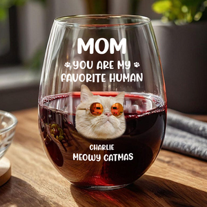 Custom Funny Face Dog Cat - Mom, You’re My Favorite Human Wine Glass HA75 892182