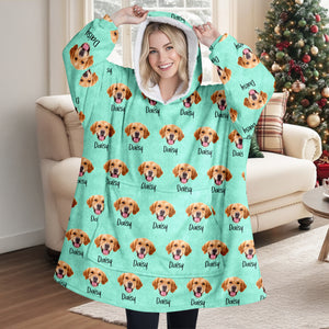 Custom Pet Portrait Hoodie Blanket – Personalized Dog/Cat/Person Photo & Name Gift HA75 898452
