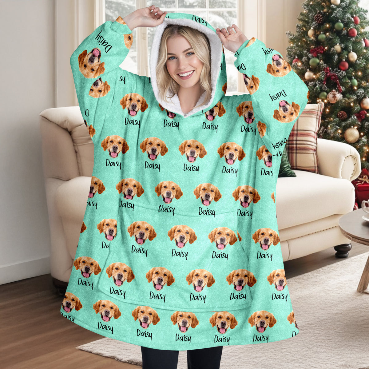 Custom Pet Portrait Hoodie Blanket – Personalized Dog/Cat/Person Photo & Name Gift HA75 898452