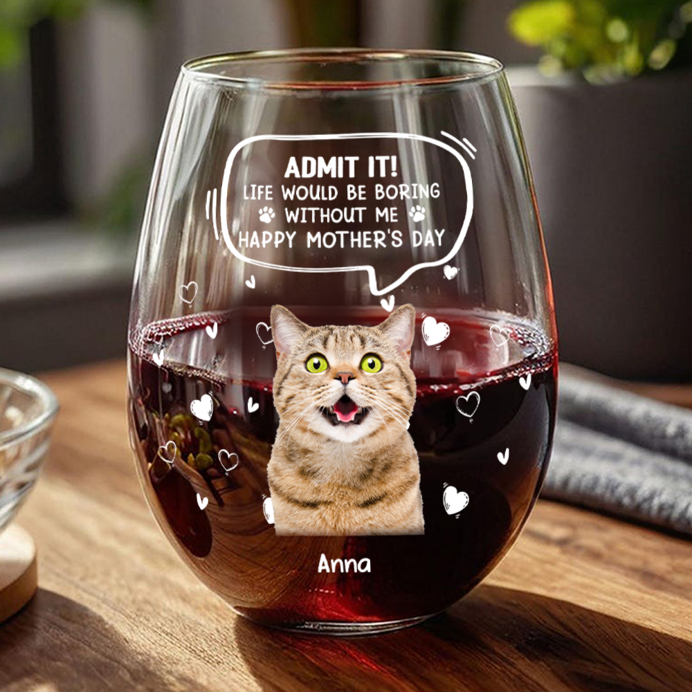Custom Photo Life Would Be Boring Without Me Cat Wine Glass HA75 892304
