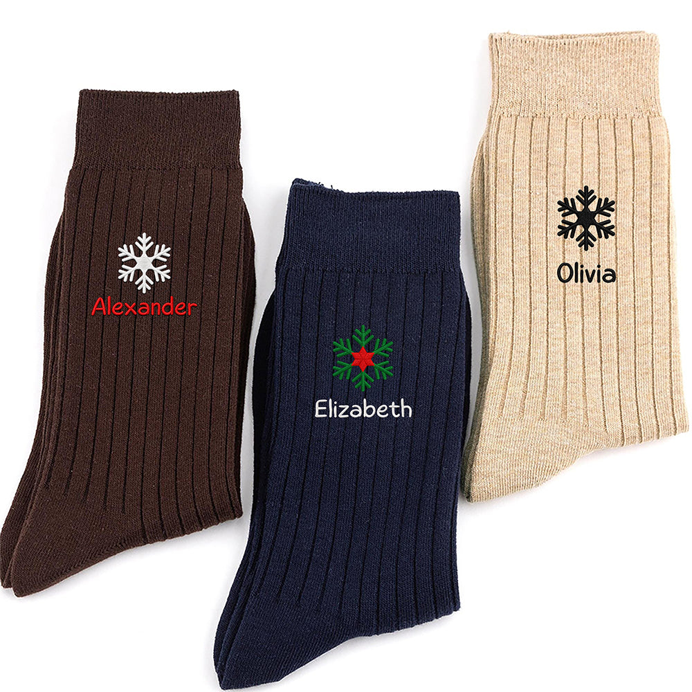 Custom Name Snowflake Christmas Embroidered Socks CH07 180876