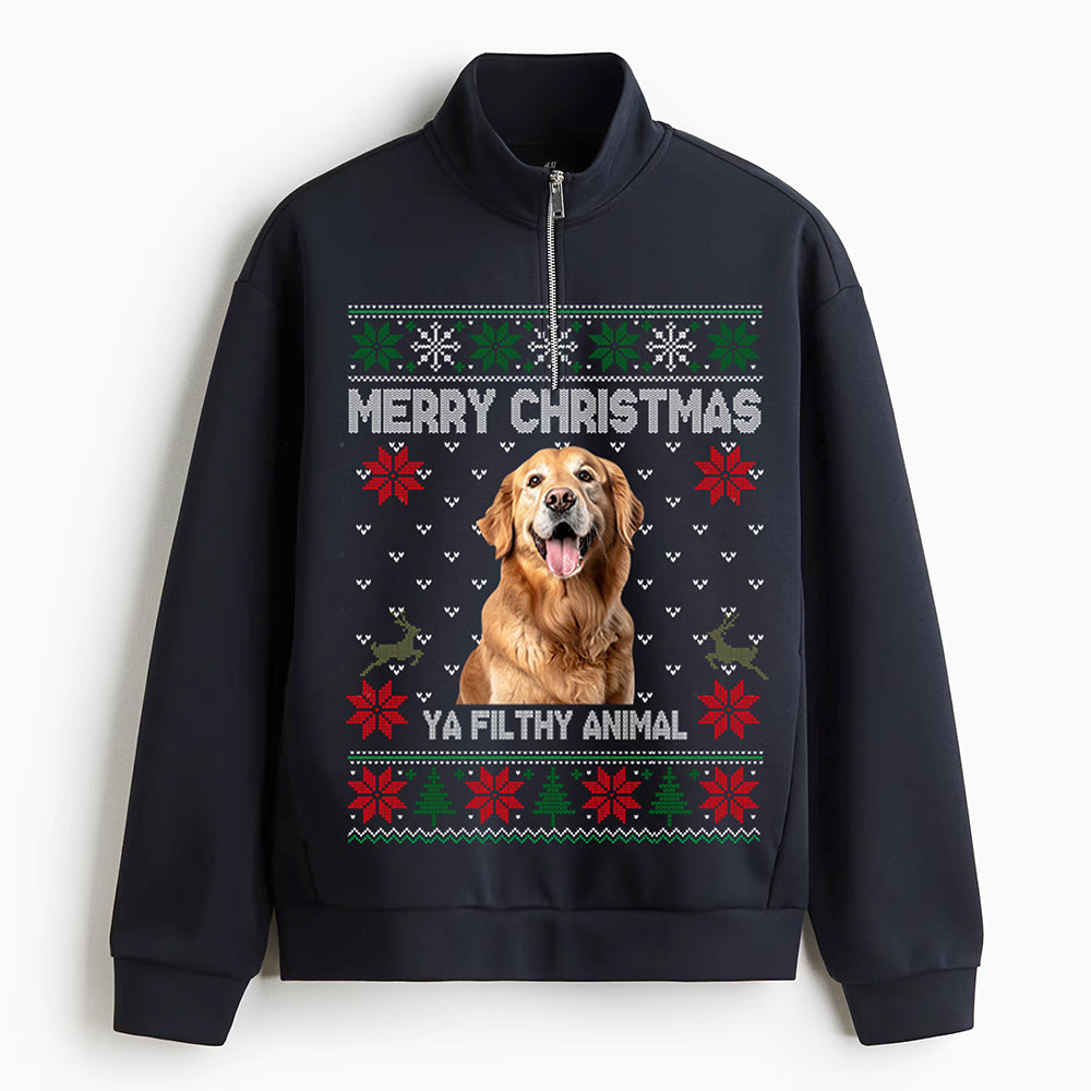 Custom Photo Merry Christmas Ya Filthy Animal Printed Quarter Zip Sweater TH10 170843