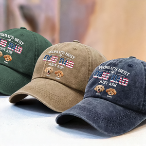 Custom Photo American Best Dog Dad Washed Denim Baseball Cap HA75 892498