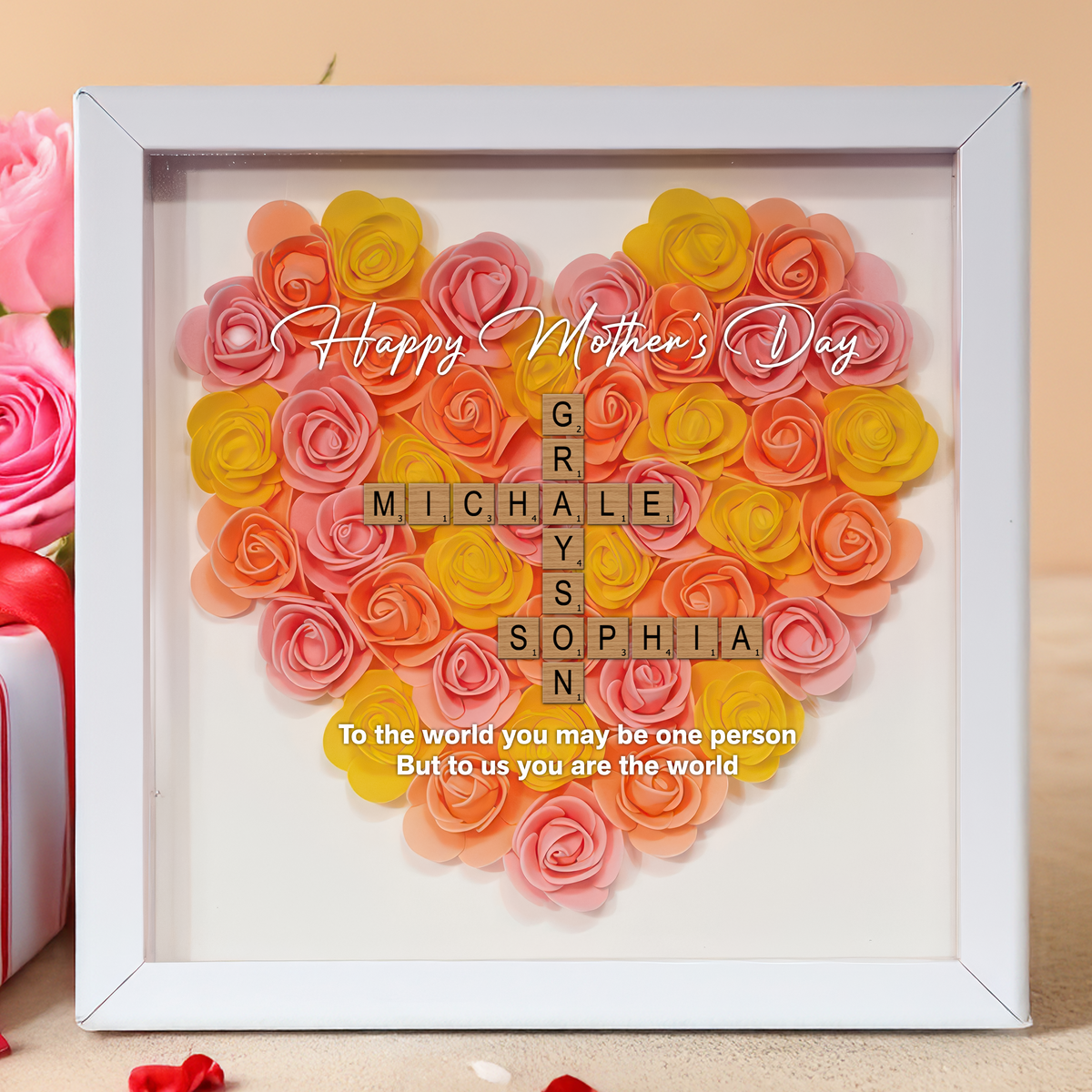 Personalized Family Name Crossword Art Flower Shadow Box For Mother's Day LM32 893277