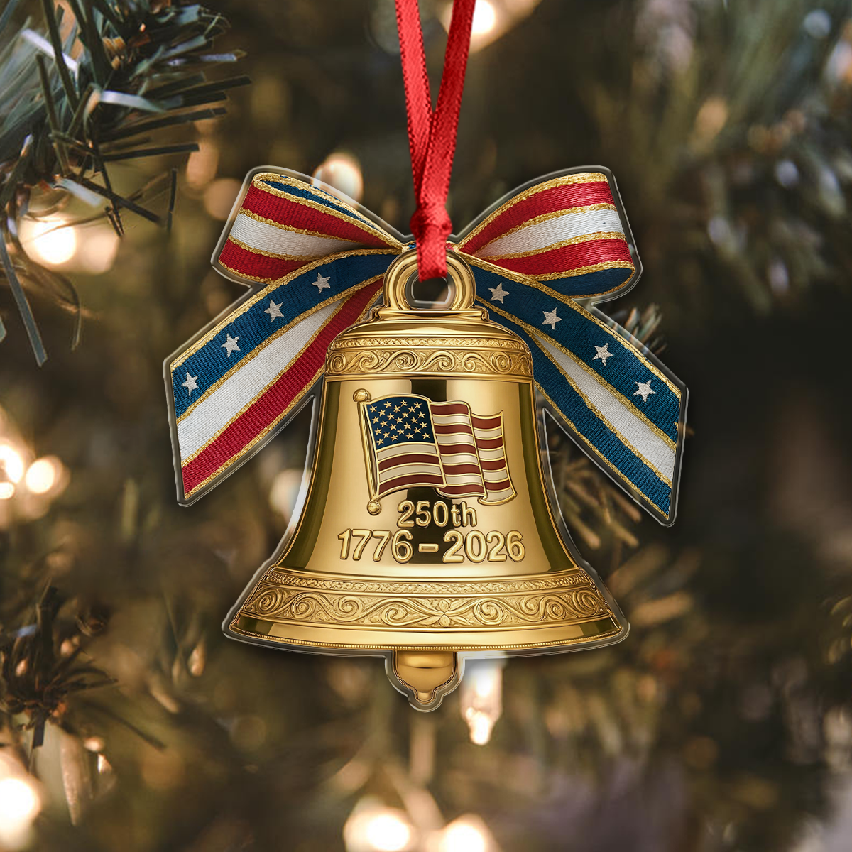 America 250th Birthday Bowtie Bell Acrylic Ornament LM32 895487