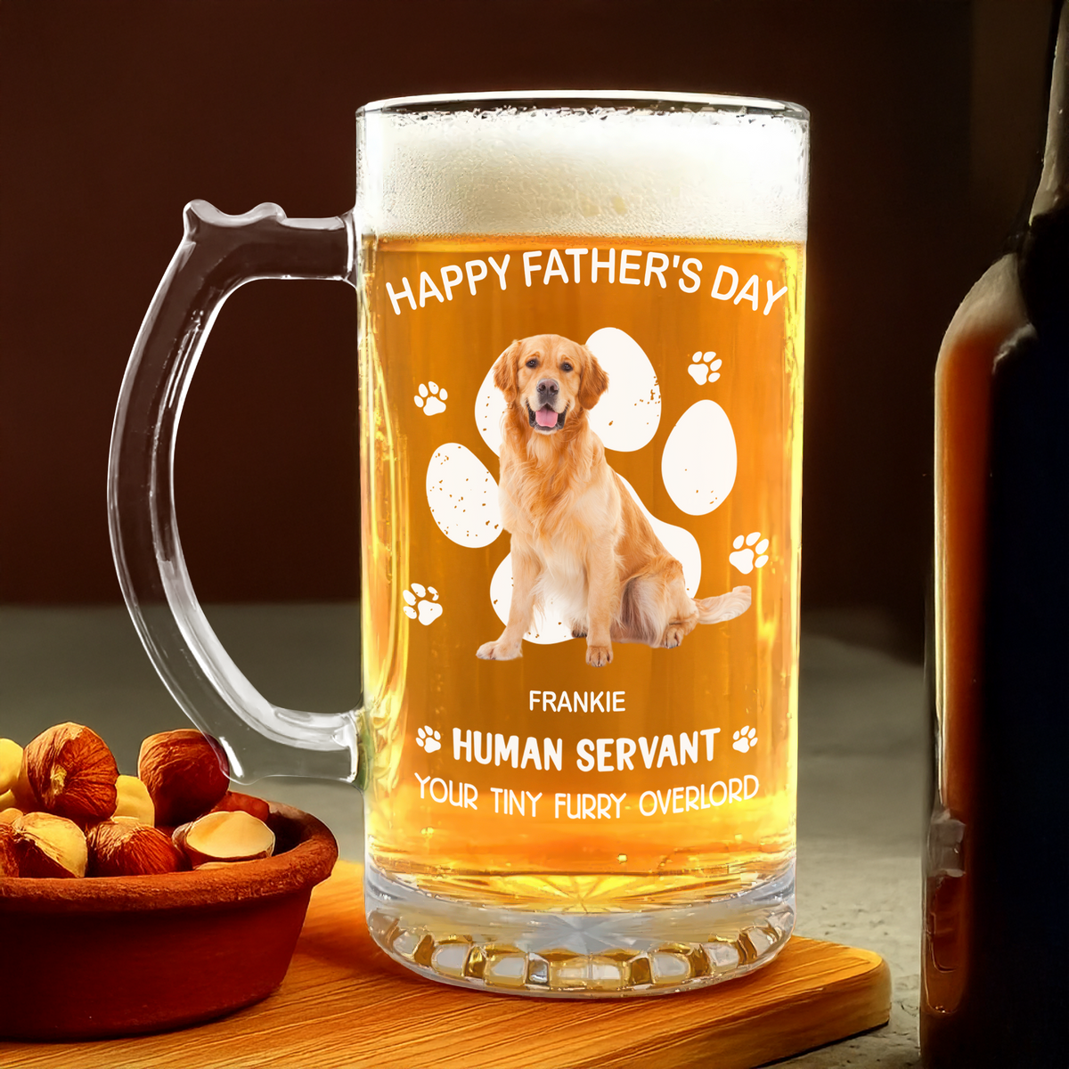 Custom Photo Happy Father's Day Human Servant Personalized Glass Beer Mug Funny Gift For Dog Cat Lover CH07 895548