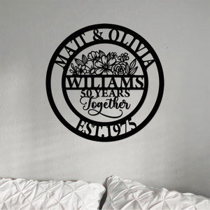 Custom Years Together Floral Metal Sign Gift For Couple Anniversary, For Husband, Wife HO82 894826