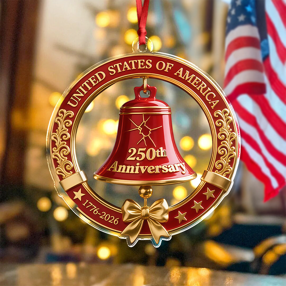 USA 250th Anniversary Red Bell Acrylic Ornament LM32 895863