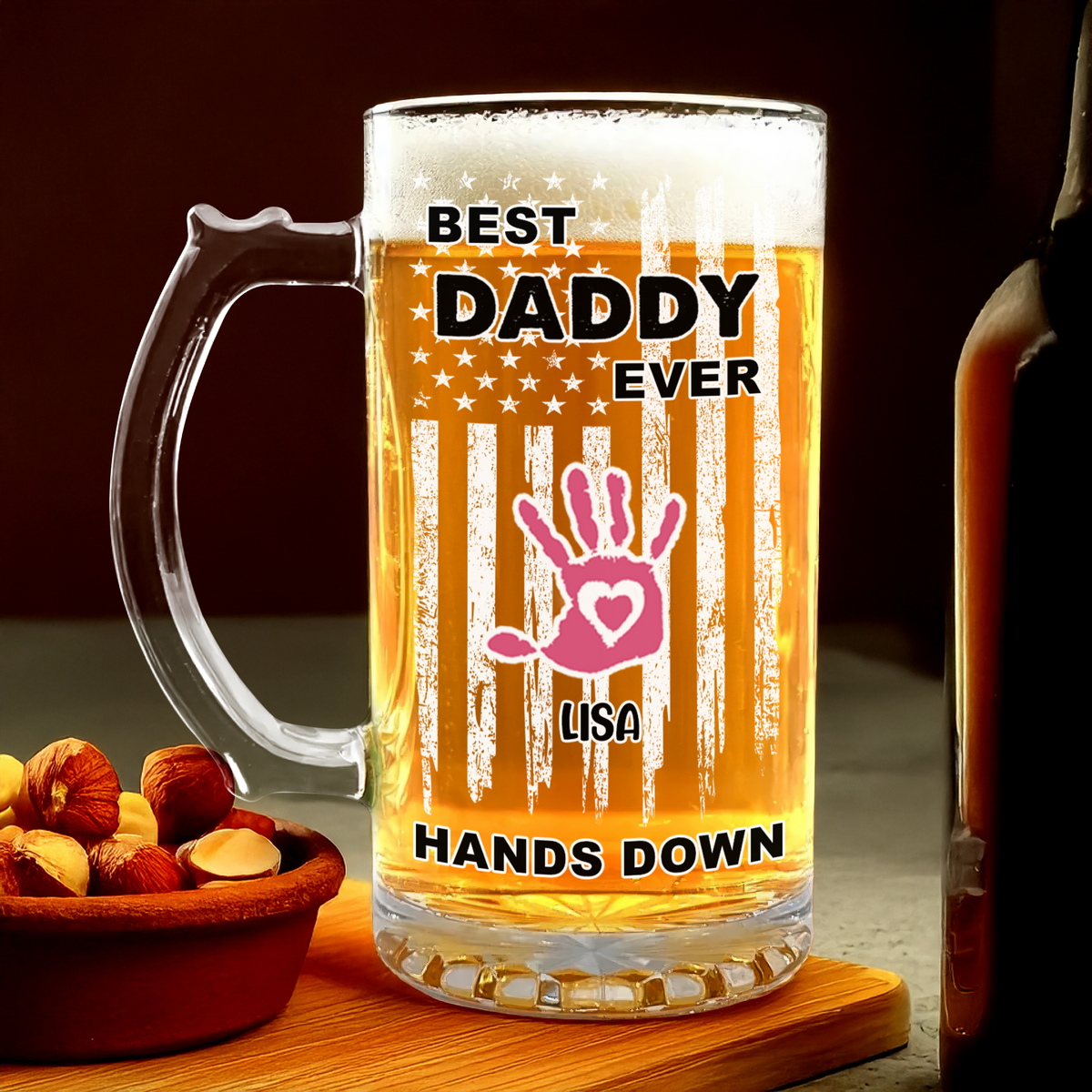 Custom Name The Best Dad Ever Hands Down Glass Beer Mug TH10 892661