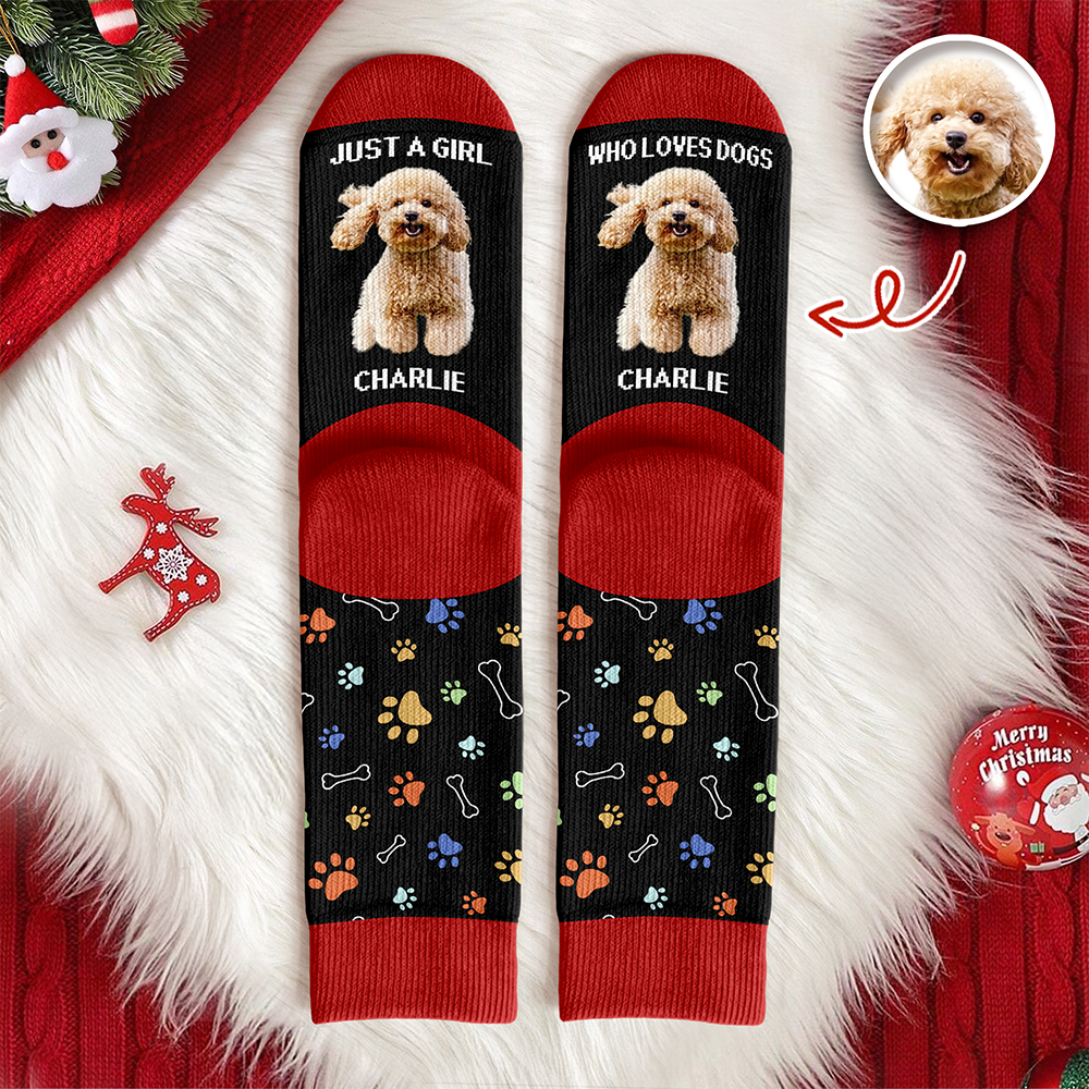Custom Photo Just A Girl Who Loves Dogs Crew Socks HA75 897130