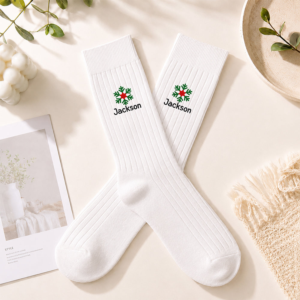 Custom Name Snowflake Christmas Embroidered Socks CH07 180876