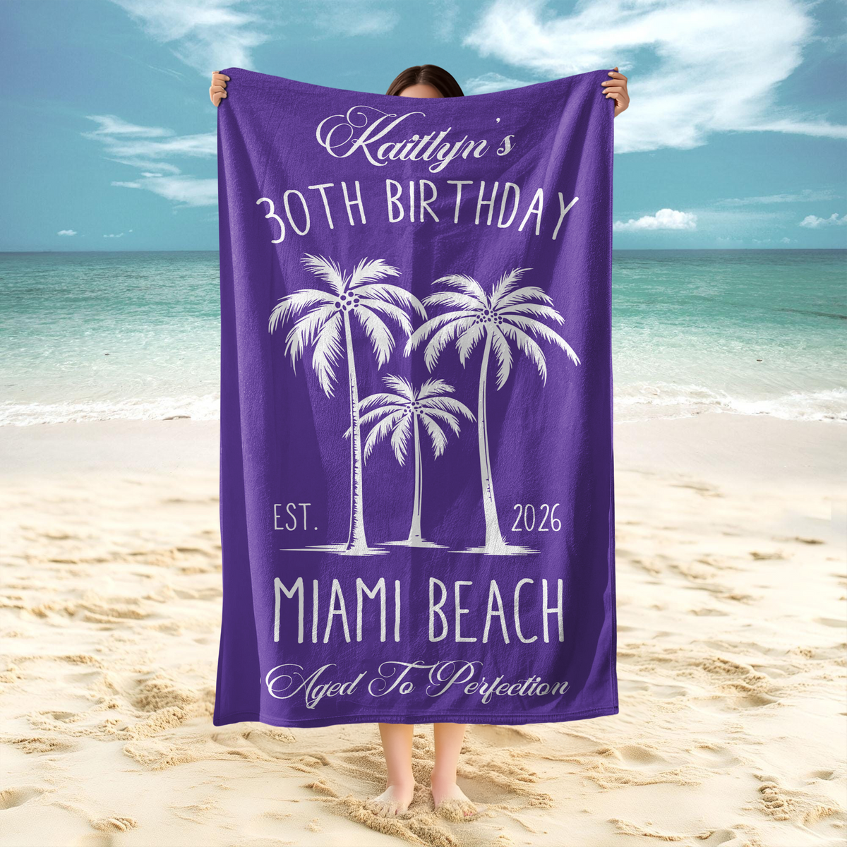 Custom Name Tropical Palm Tree Beach Towel – Personalized Birthday Gift, Summer Vacation Towel LM32 899669