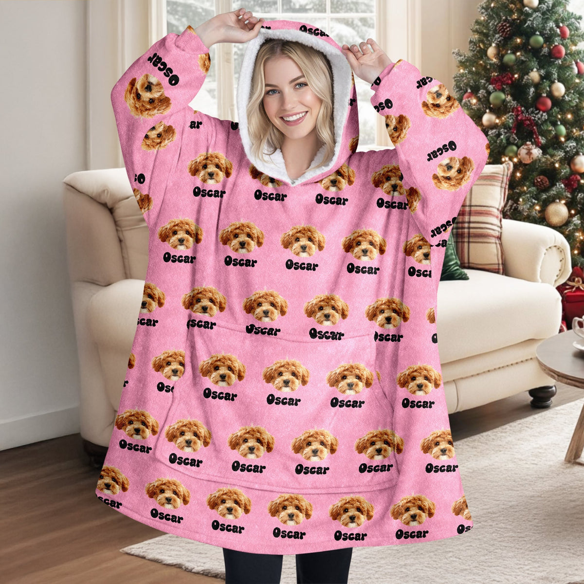 Custom Pet Portrait Hoodie Blanket – Personalized Dog/Cat/Person Photo & Name Gift HA75 898452