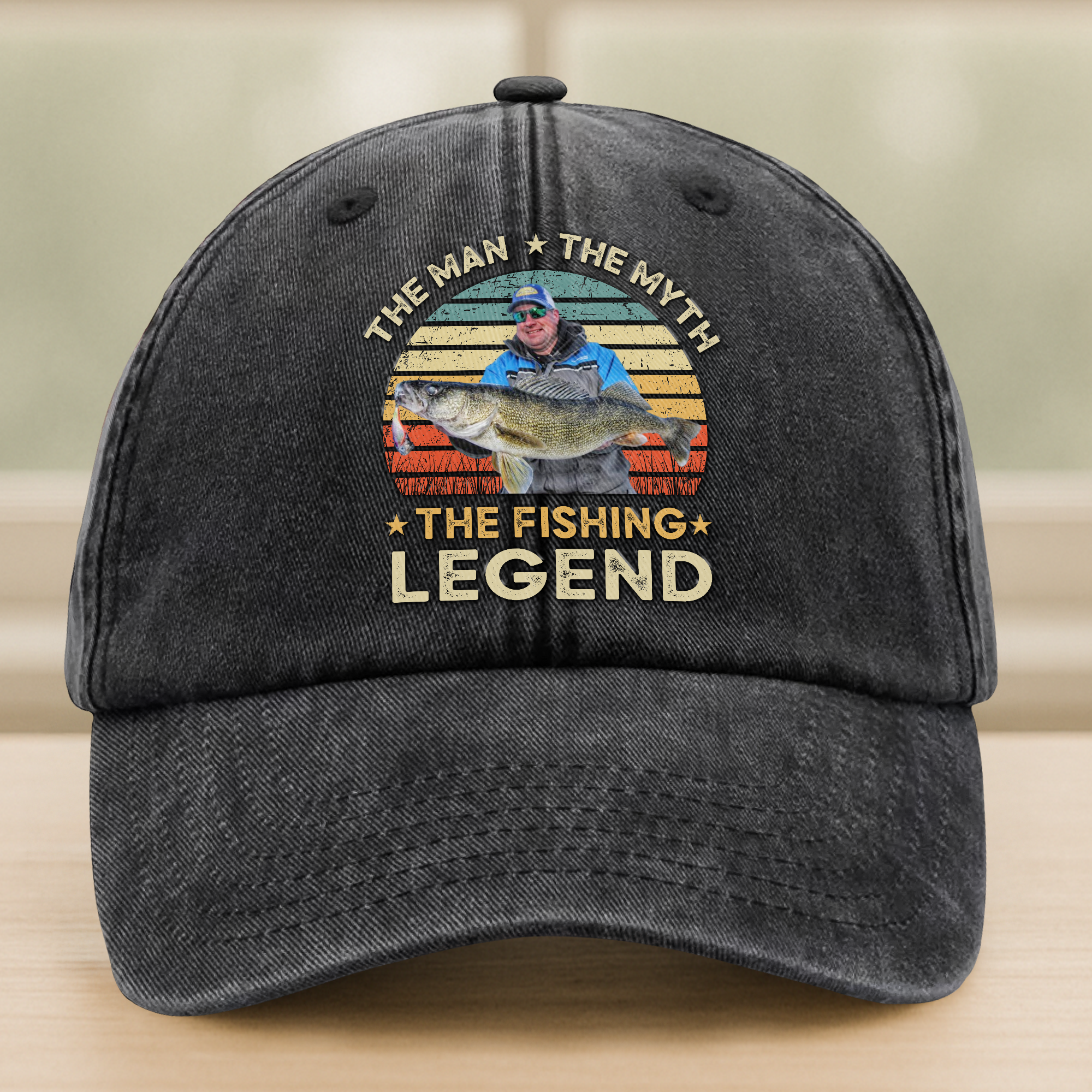 Custom Photo The Fishing Legend Washed Denim Baseball Cap HA75 892488
