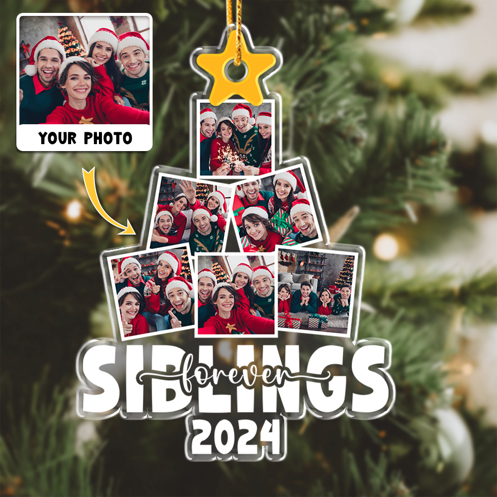 Custom Photo Siblings, Family Christmas Tree Acrylic Ornament HA75 891048