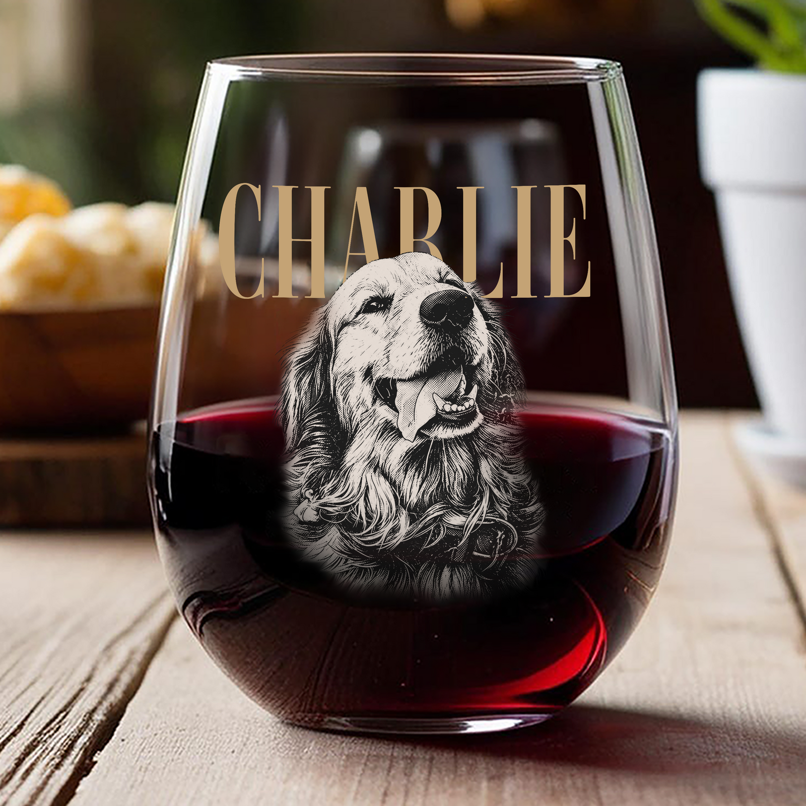 Custom Pet Face Shirt Vintage Style Stemless Wine Glass, Unique Dog Cat Lovers Gift HO82 903206
