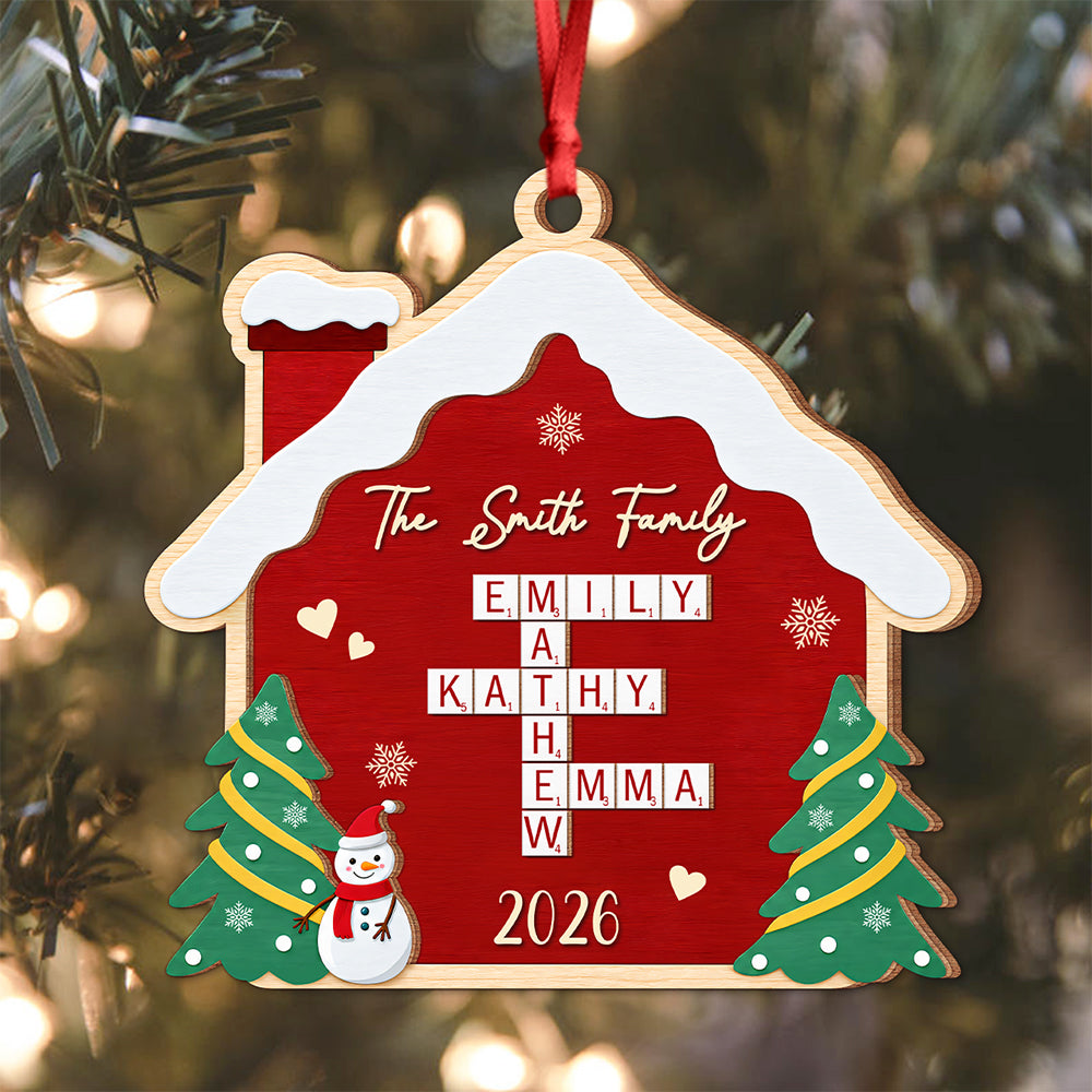 Personalized Family Crossword Puzzle Layered Wood Ornament, Family Keepsake, Christmas Gifts HA75 919282