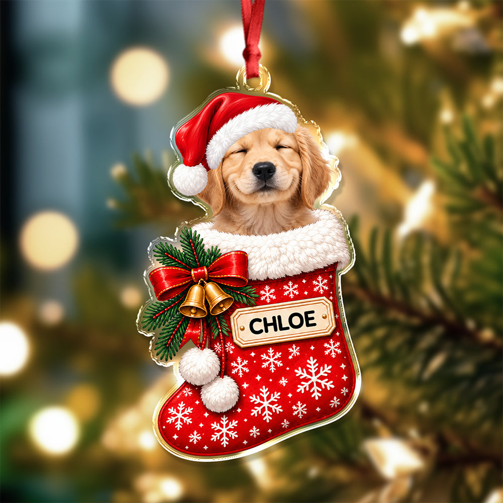 Custom Dog Photo Christmas Stocking Acrylic Ornament, Personalized Pet Holiday Keepsake CH07 180566