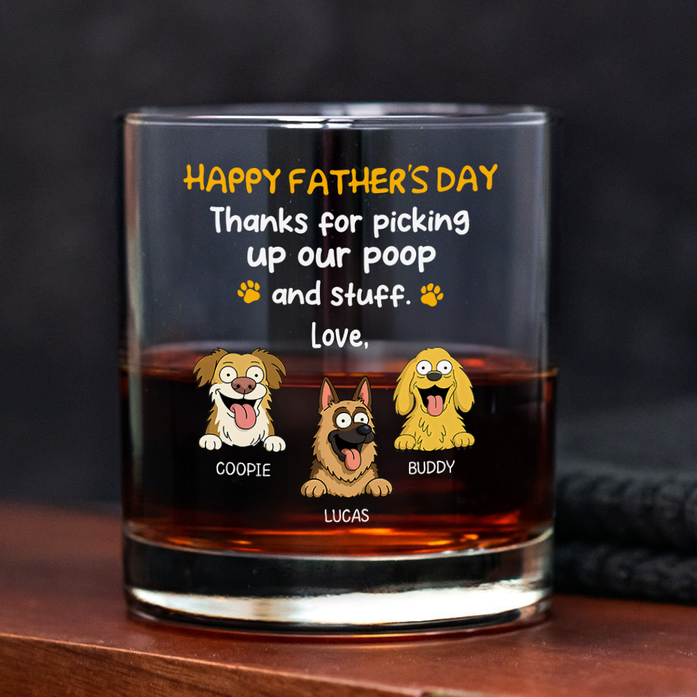 Happy Father's Day, Thank For Picking Up Our Poop Print Rock Glass Personalized Gift HO82 893712