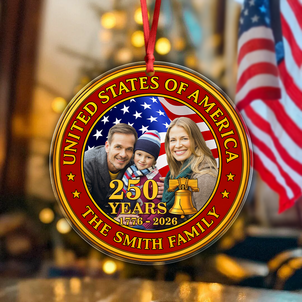 Custom Family Photo USA 250th Anniversary Acrylic Ornament CH07 899602