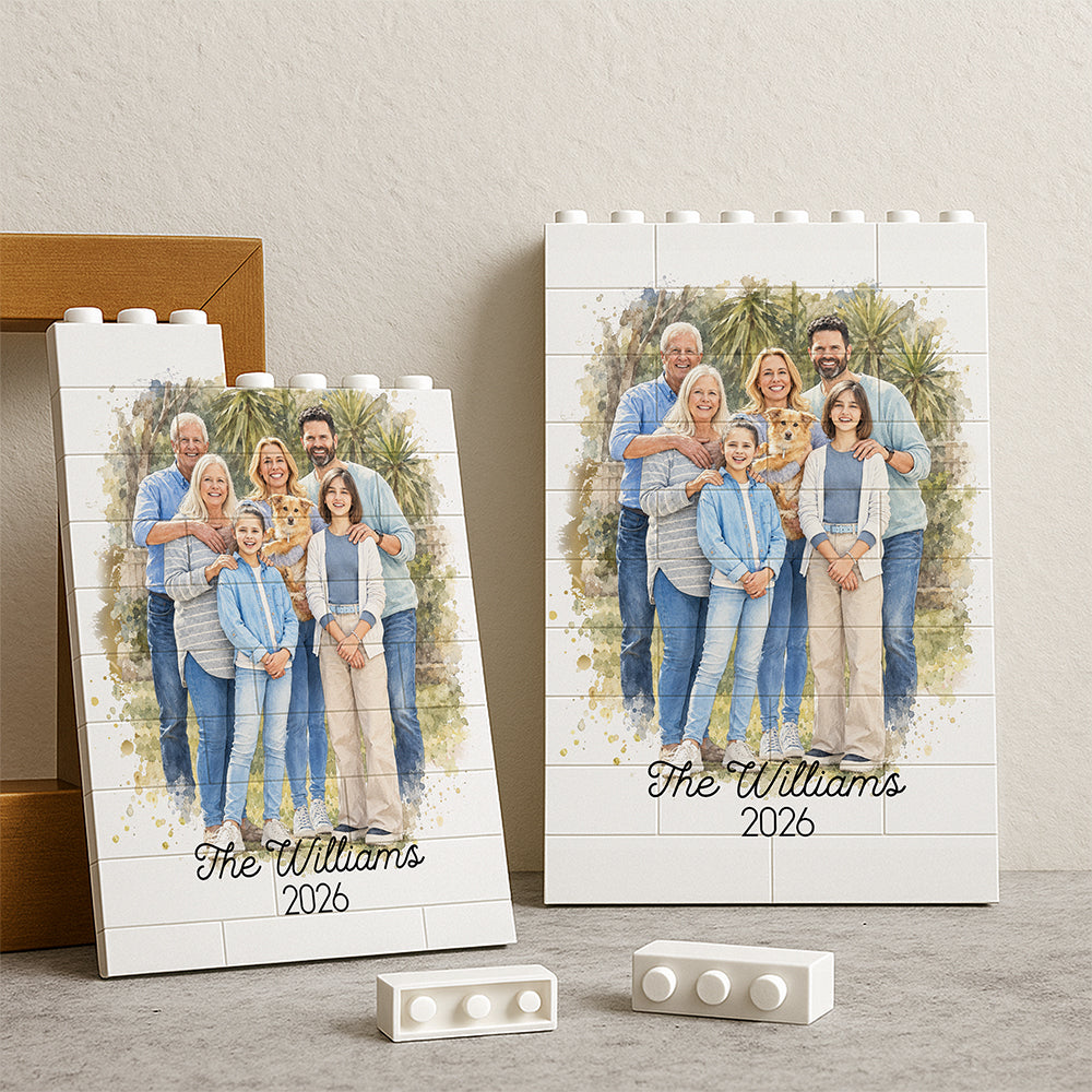 Personalized Photo Family Watercolor Building Brick Blocks Christmas Gifts HA75 919048