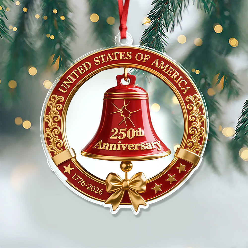 USA 250th Anniversary Red Bell Acrylic Ornament LM32 895863