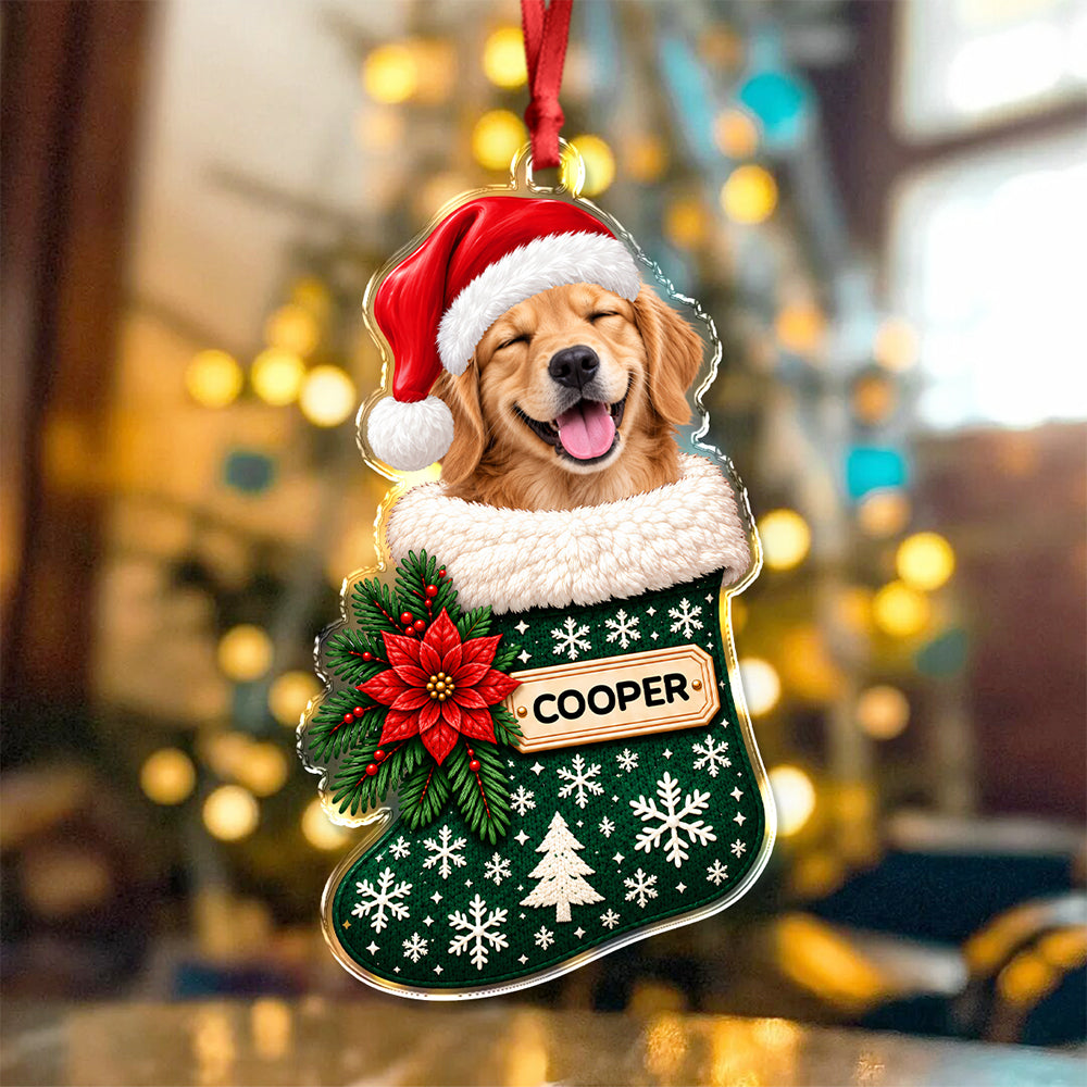 Custom Dog Photo Christmas Stocking Acrylic Ornament, Personalized Pet Holiday Keepsake CH07 180566