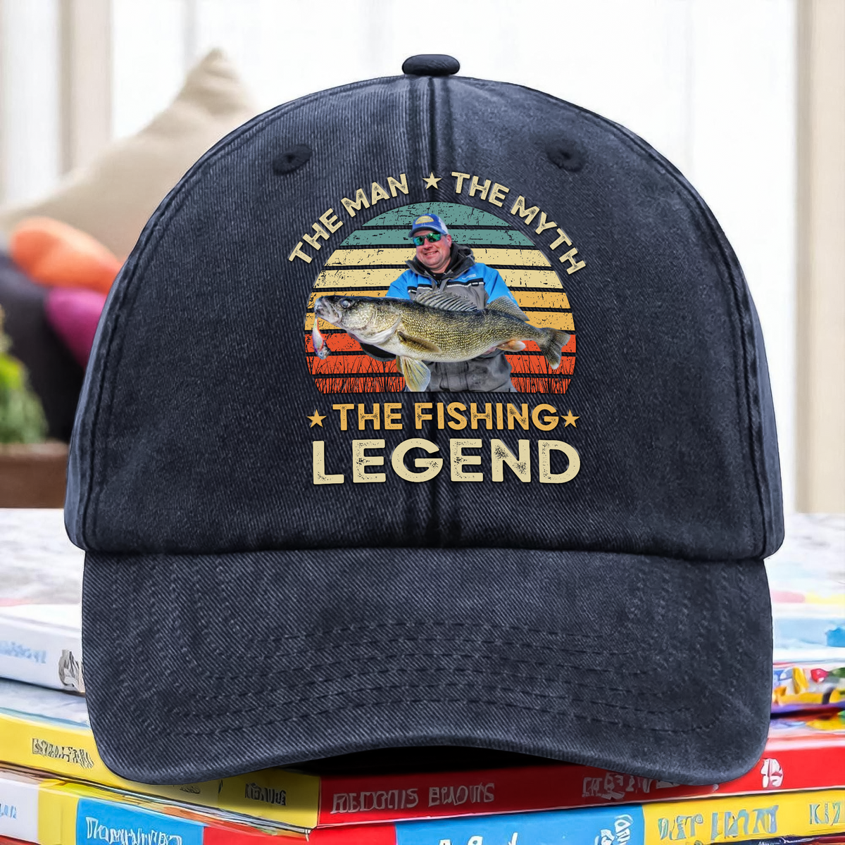 Custom Photo The Fishing Legend Washed Denim Baseball Cap HA75 892488