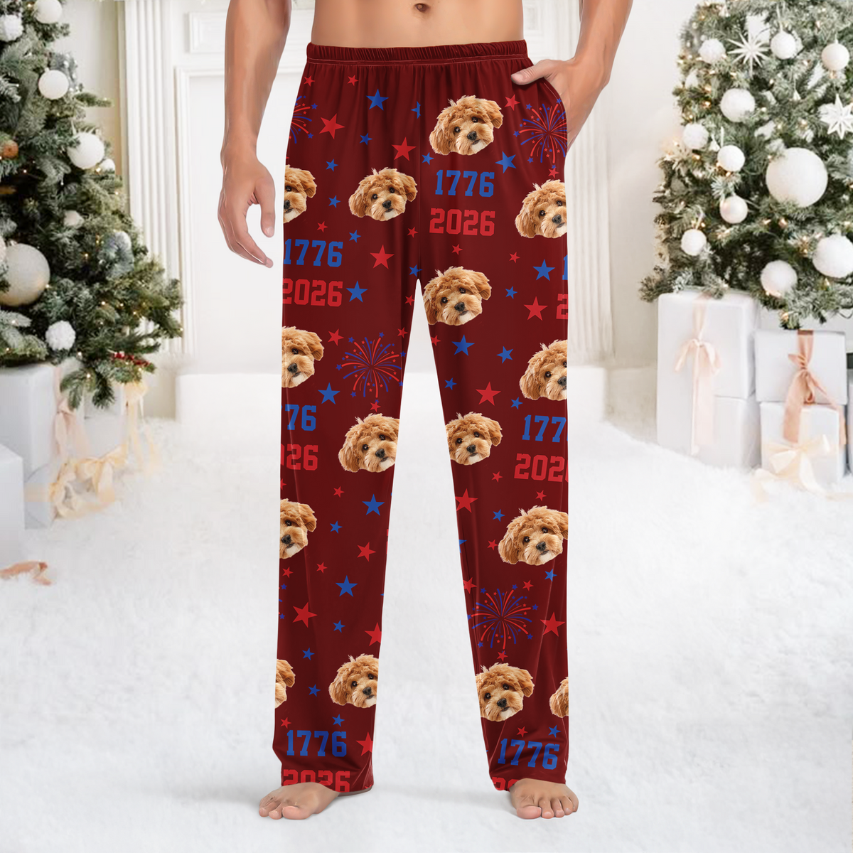 Custom Dog Cat Photo Firework USA Red White Blue Matching Sweatpants LM32 895851