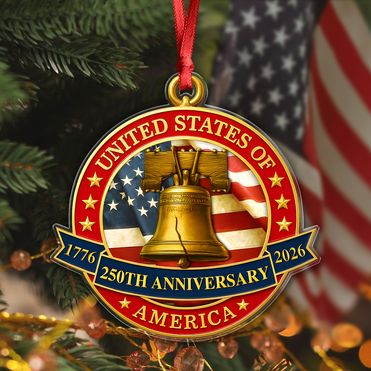 USA 250th Anniversary Liberty Bell Semiquincentennial Acrylic Ornament HO82 900370