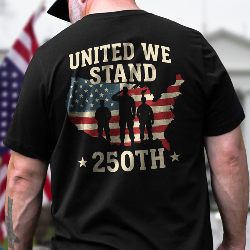 United We Stand 250th Anniversary USA Veteran Back Side Dark Shirt HA75 897304