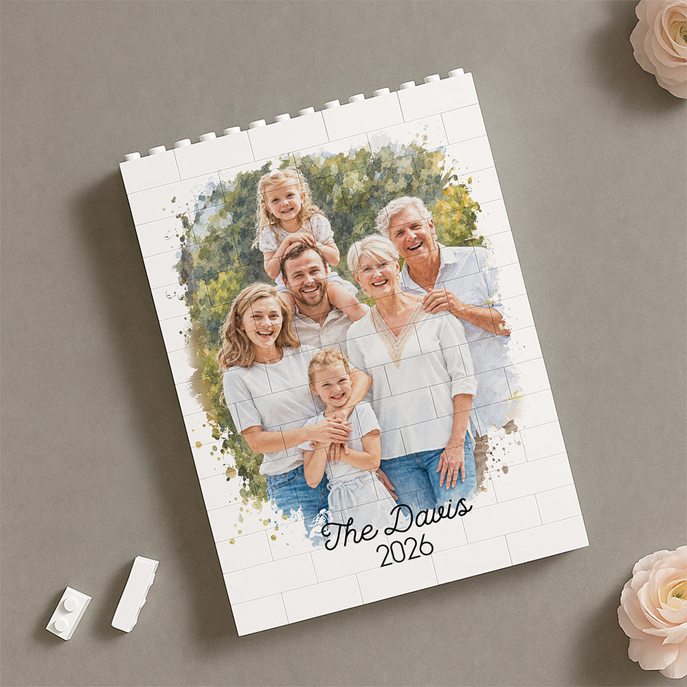 Personalized Photo Family Watercolor Building Brick Blocks Christmas Gifts HA75 919048