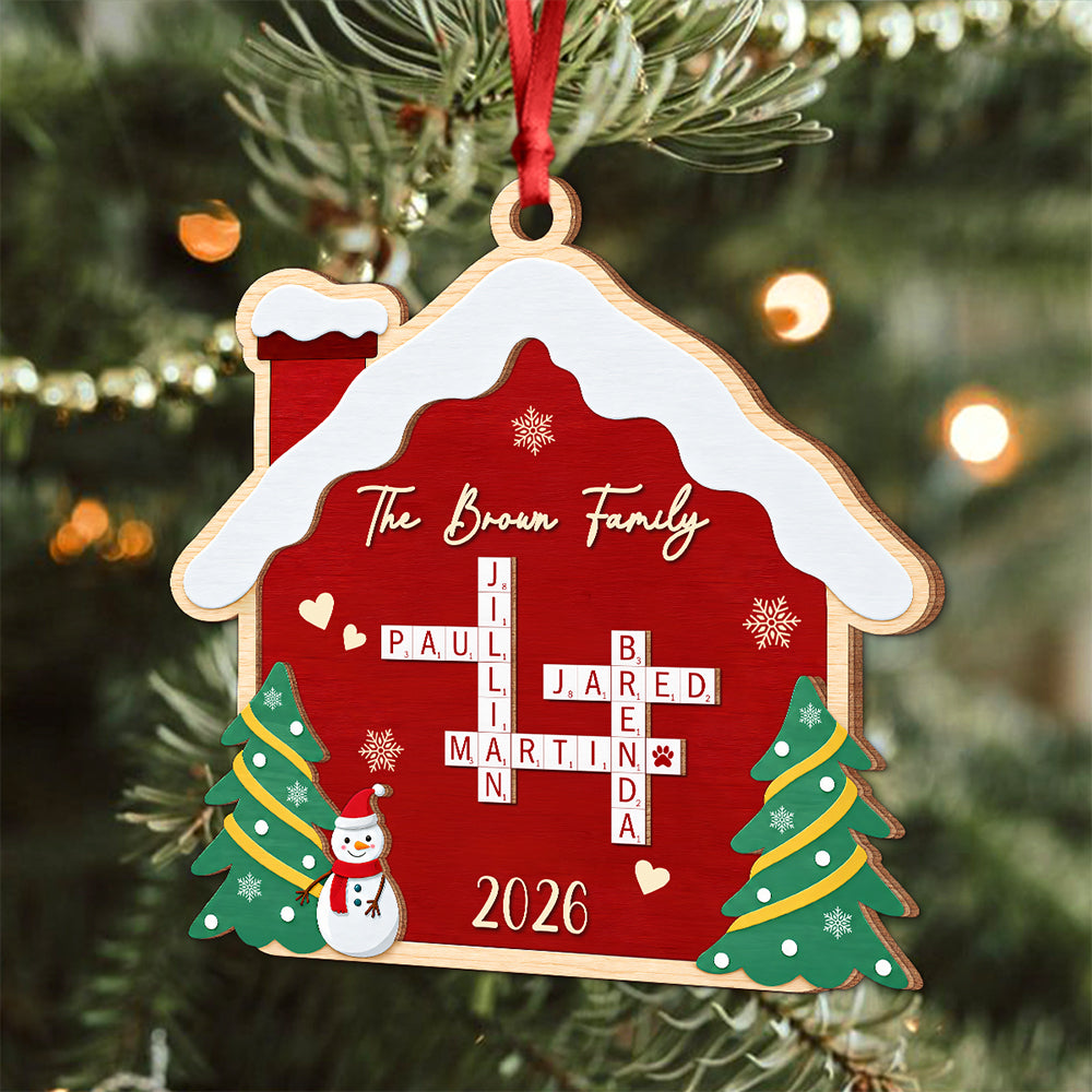 Personalized Family Crossword Puzzle Layered Wood Ornament, Family Keepsake, Christmas Gifts HA75 919282