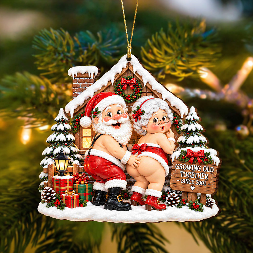 Personalized Growing Old Together Funny Santa Couple Wood Ornament Husband Wife Xmas Gift HA75 919390