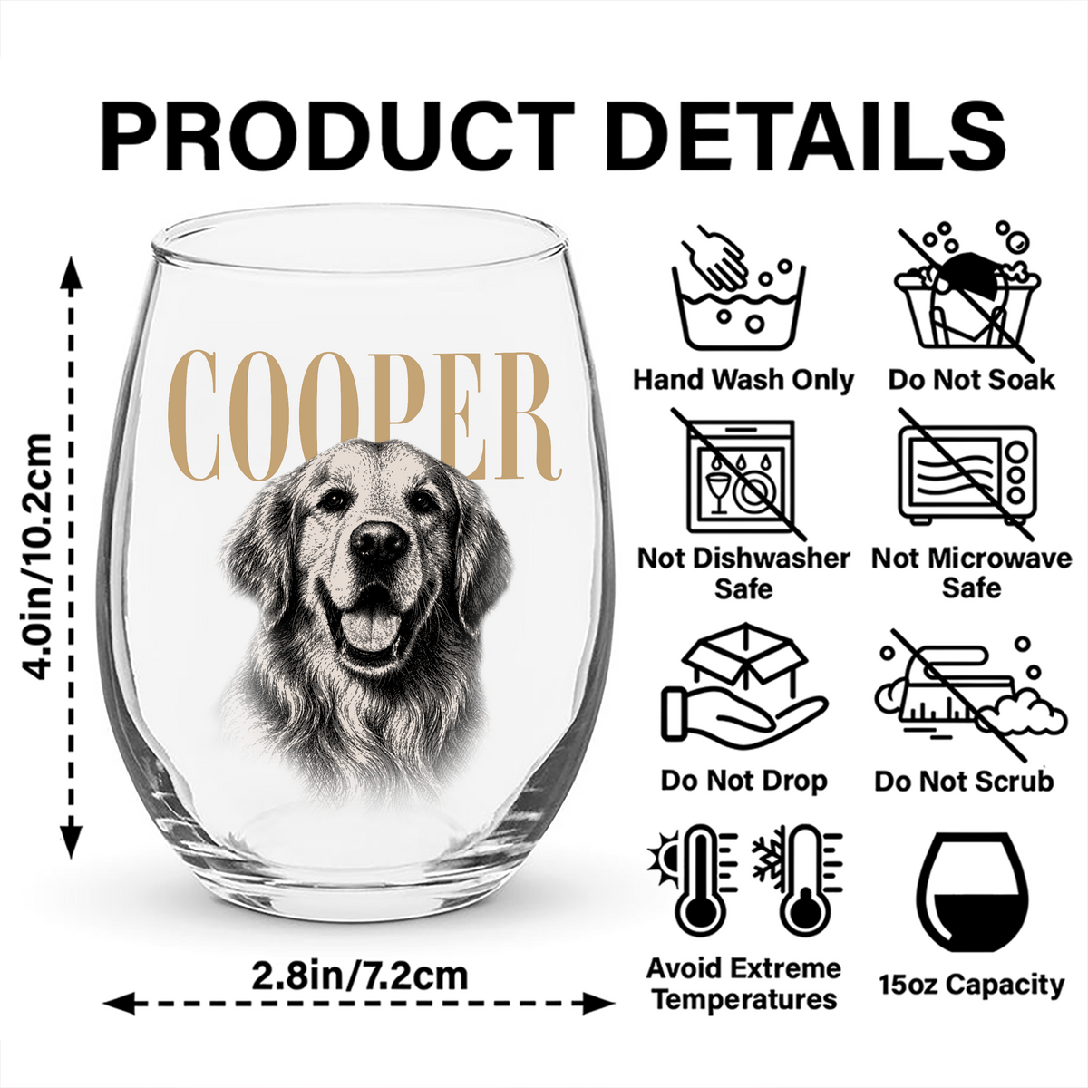 Custom Pet Face Shirt Vintage Style Stemless Wine Glass, Unique Dog Cat Lovers Gift HO82 903206