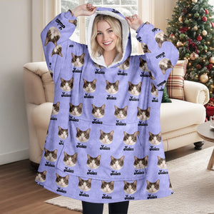 Custom Pet Portrait Hoodie Blanket – Personalized Dog/Cat/Person Photo & Name Gift HA75 898452