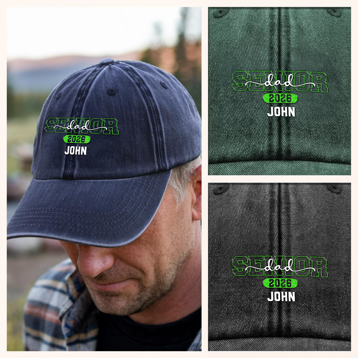 Custom Name Dad Mom Senior 2026 Washed Denim Baseball Cap TH10 169105