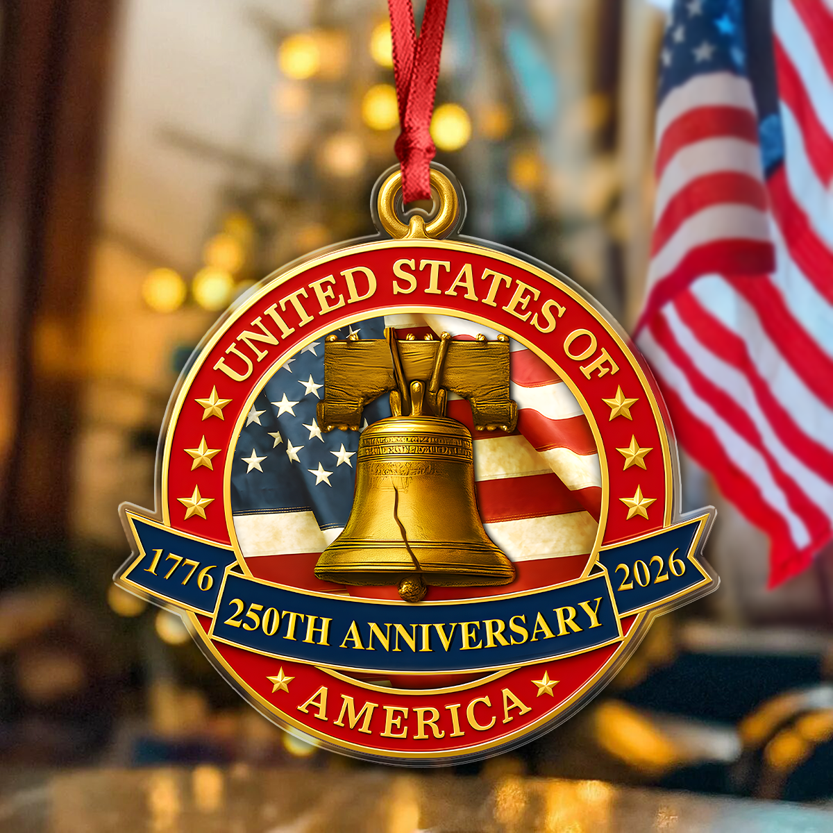 USA 250th Anniversary Liberty Bell Semiquincentennial Acrylic Ornament HO82 900370