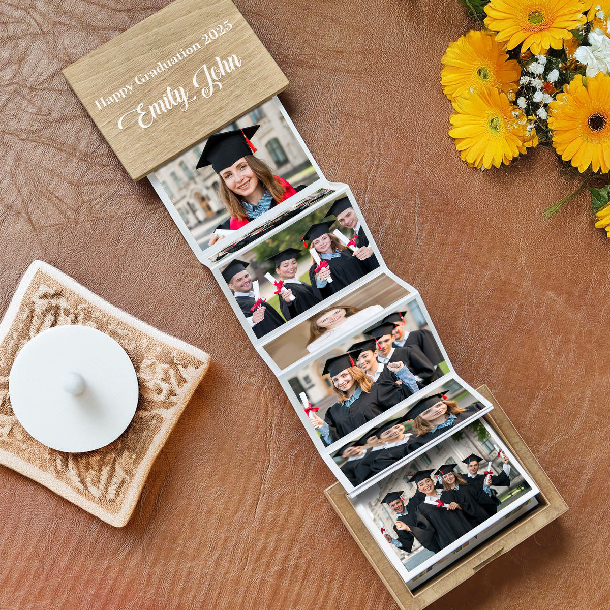 Custom Pull Out Photo Class of 2025 Graduation Wooden Photo Box LM32 893431