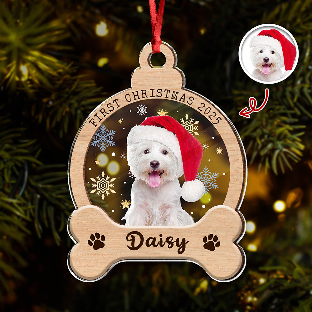 Custom Photo Dog First Christmas Wood And Acrylic Ornament HA75 897042
