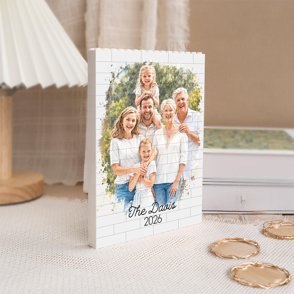 Personalized Photo Family Watercolor Building Brick Blocks Christmas Gifts HA75 919048