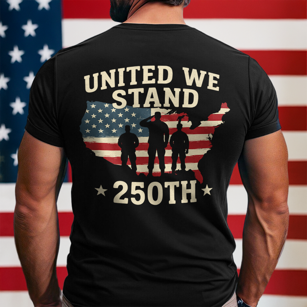 United We Stand 250th Anniversary USA Veteran Back Side Dark Shirt HA75 897304