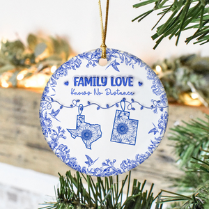 Personalized Family Love Knows No Distance Toile De Jouy Style Ceramic Ornament HO82 894834