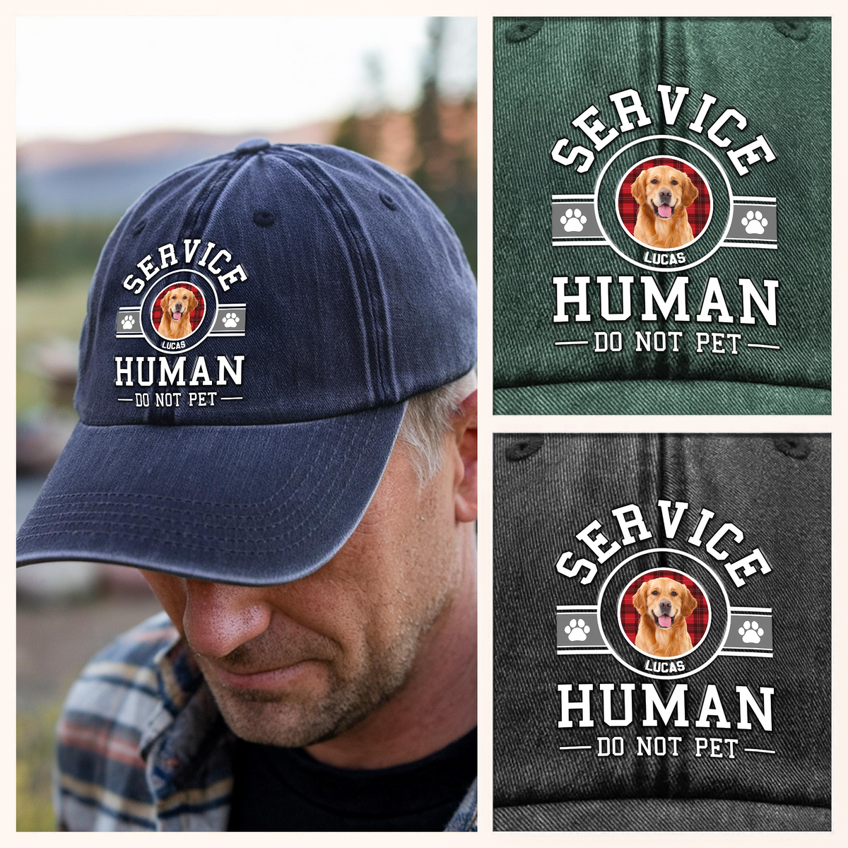 Custom Dog Photo Service Human Washed Denim Baseball Cap Gift LM32 893515