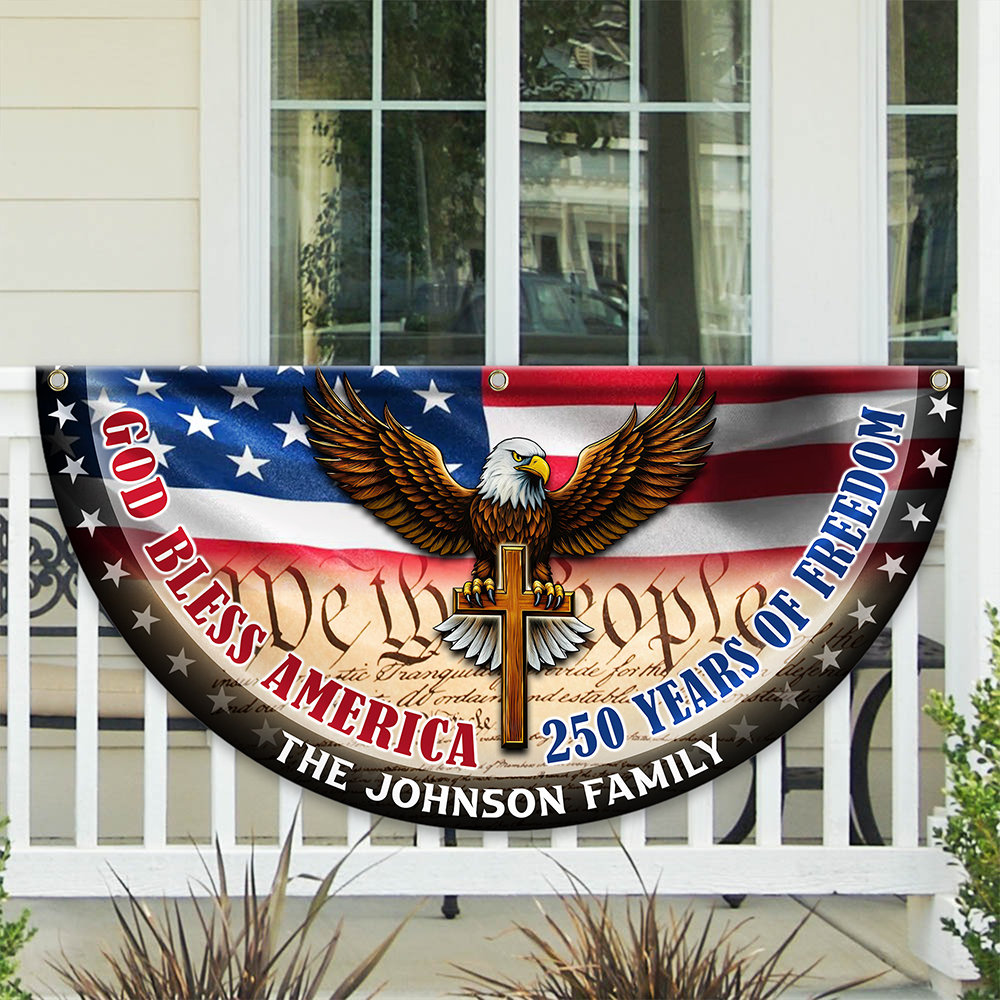 Custom Family Name God Bless America Non-Pleated Fan Flag HA75 898804