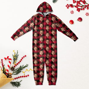 Custom Face Photo With Christmas Pattern Onesie Pajamas HO82 893224