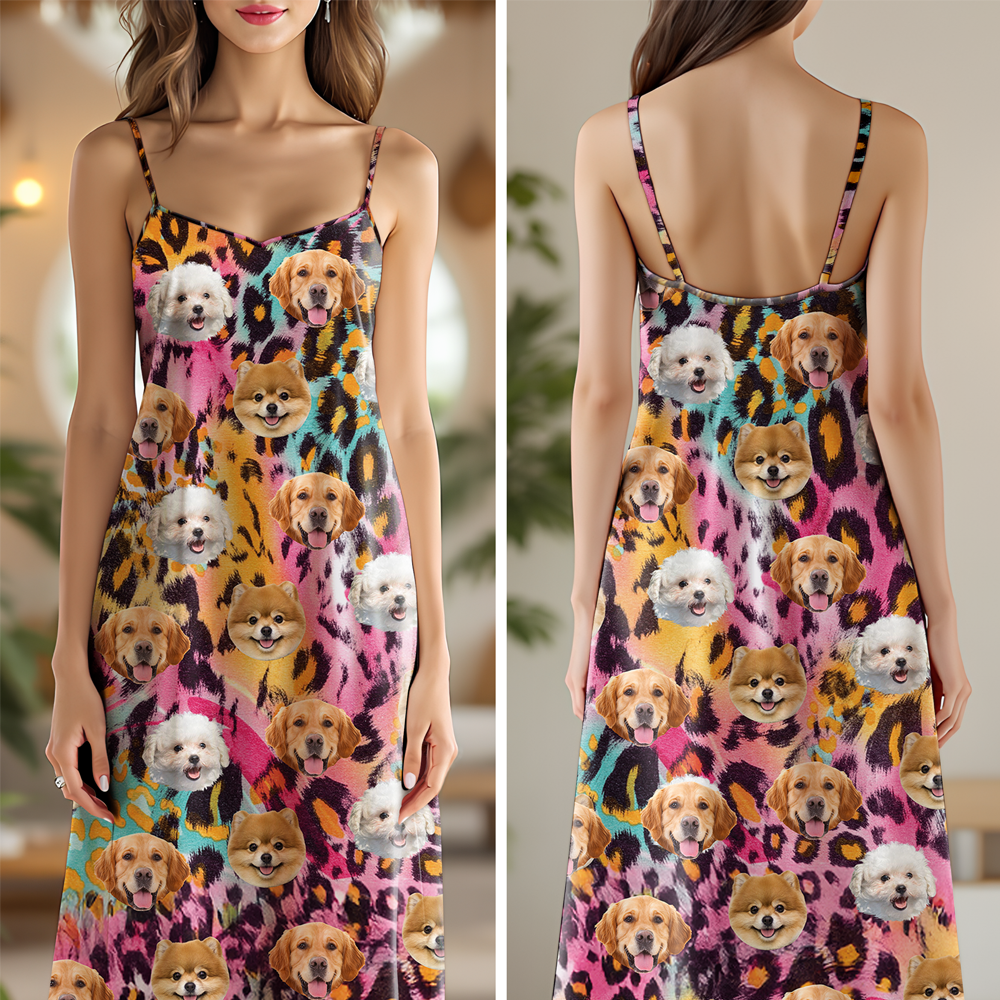Custom Photo Dog And Leopard Summer Hawaii Maxi Dress For Dog Lovers LM32 893317